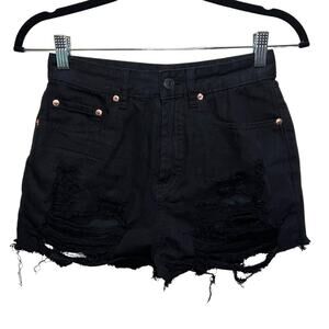 Signature High Rise Distressed Black Denim Shorts Size S